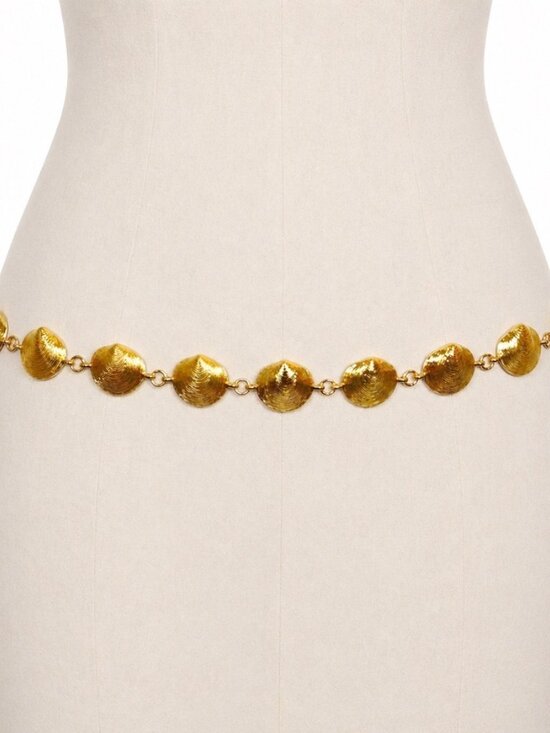 Vintage Gold Tone Sculptural Seashell Link Adjustable Chain Belt 44\